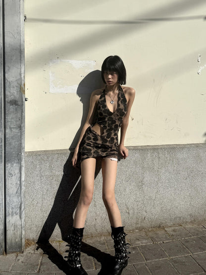 Chipchipshop Leopard Print V-neck High Waist Bodycon Stretch Women&