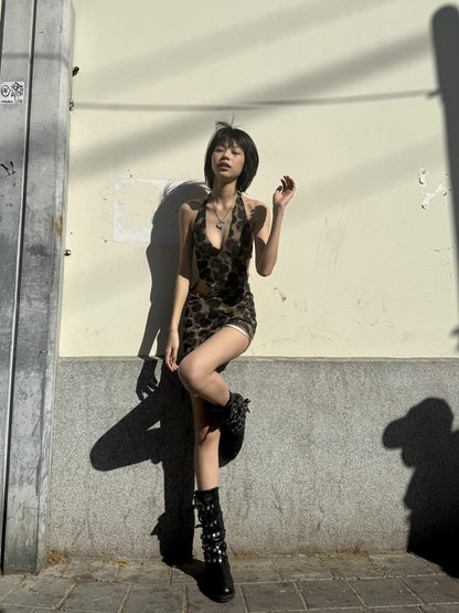 Chipchipshop Leopard Print V-neck High Waist Bodycon Stretch Women&