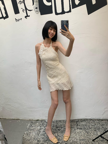 Chipchipshop Light Beige Spliced Pleated Backless Slim Women&