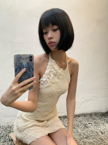 Chipchipshop Light Beige Spliced Pleated Backless Slim Women&