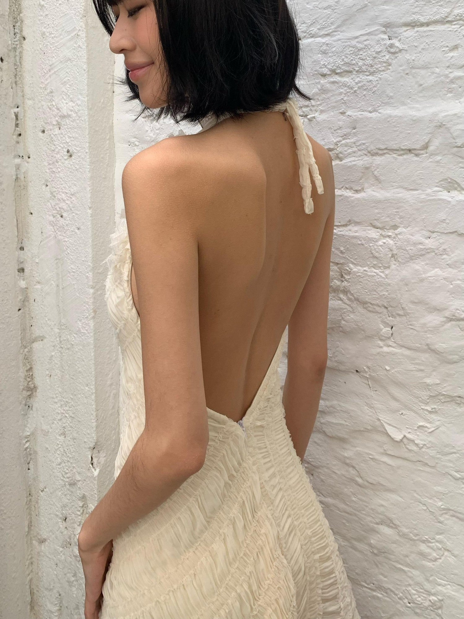 Chipchipshop Light Beige Spliced Pleated Backless Slim Women&