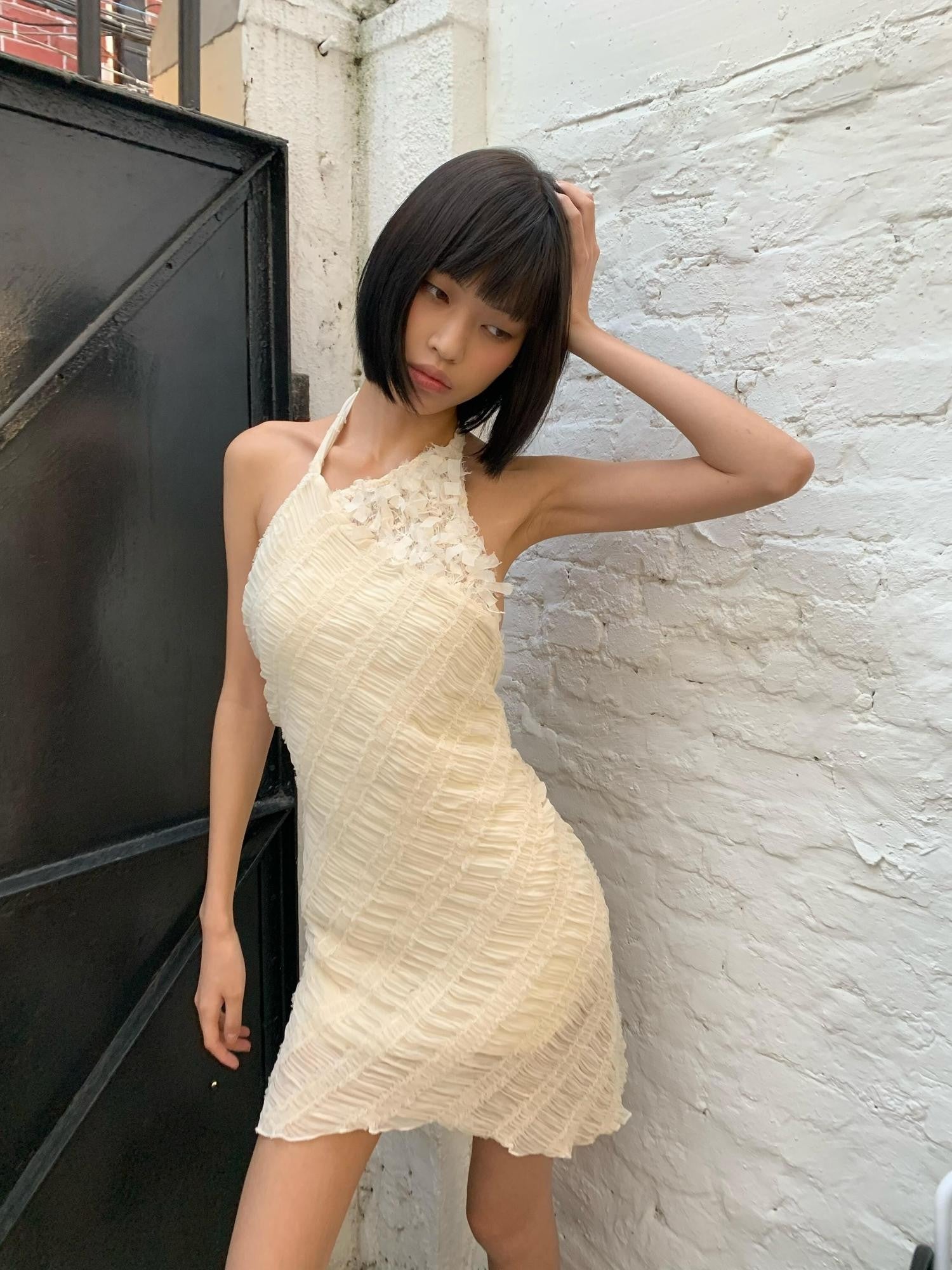 Chipchipshop Light Beige Spliced Pleated Backless Slim Women&