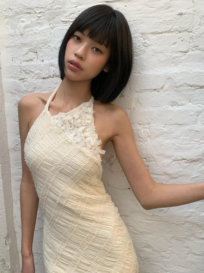 Chipchipshop Light Beige Spliced Pleated Backless Slim Women&