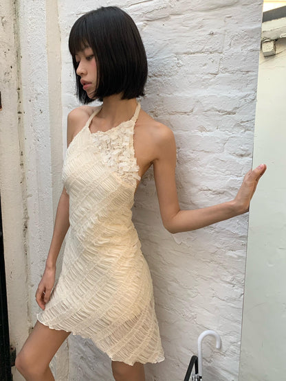 Chipchipshop Light Beige Spliced Pleated Backless Slim Women&