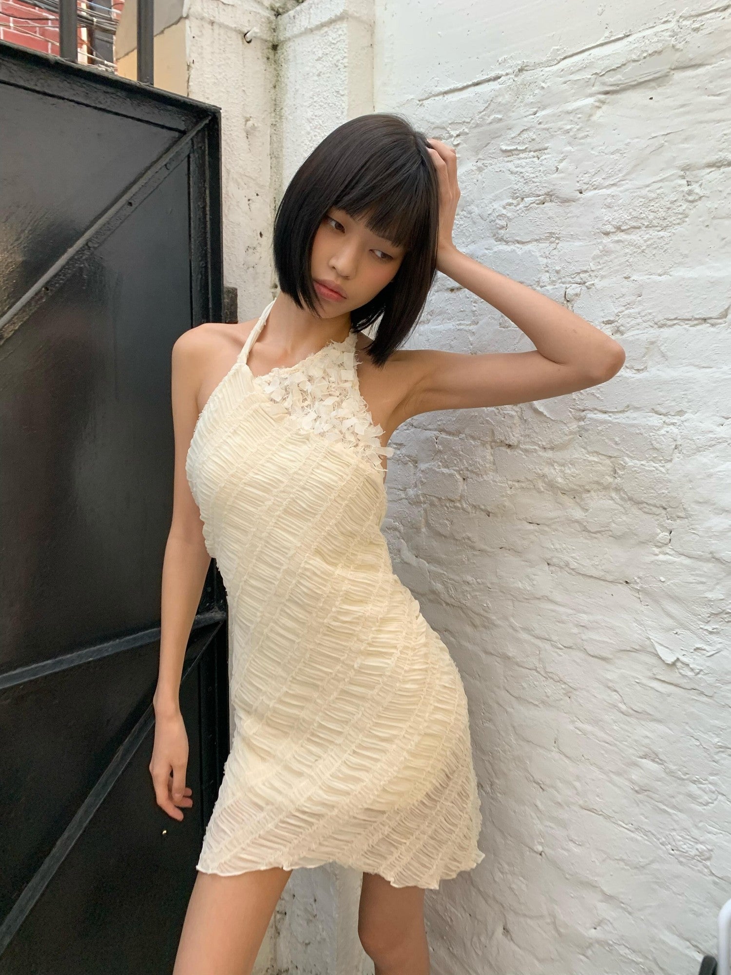 Chipchipshop Light Beige Spliced Pleated Backless Slim Women&