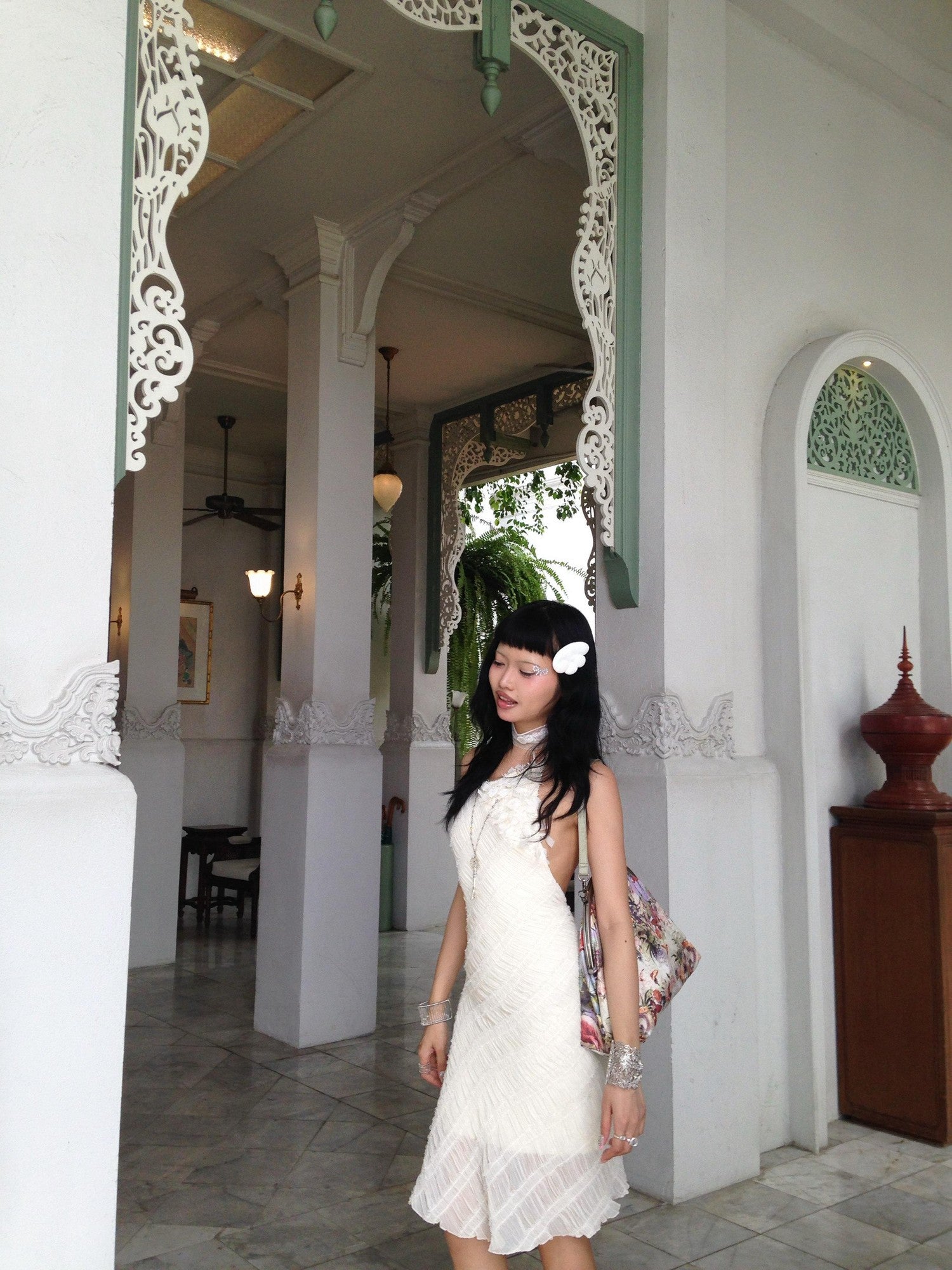 Chipchipshop Light Beige Spliced Pleated Backless Slim Women&