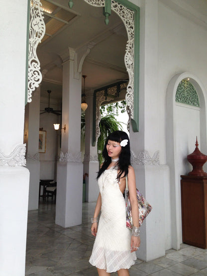 Chipchipshop Light Beige Spliced Pleated Backless Slim Women&