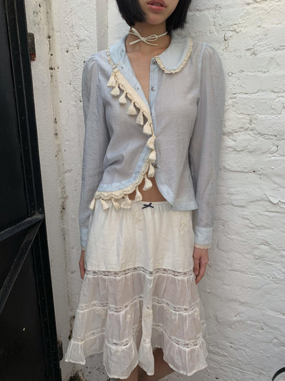 Chipchipshop Light Blue Peter Pan Collar Lace Tassel Asymmetric Women&