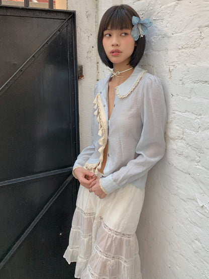 Chipchipshop Light Blue Peter Pan Collar Lace Tassel Asymmetric Women&