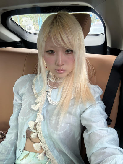 Chipchipshop Light Blue Peter Pan Collar Lace Tassel Asymmetric Women&