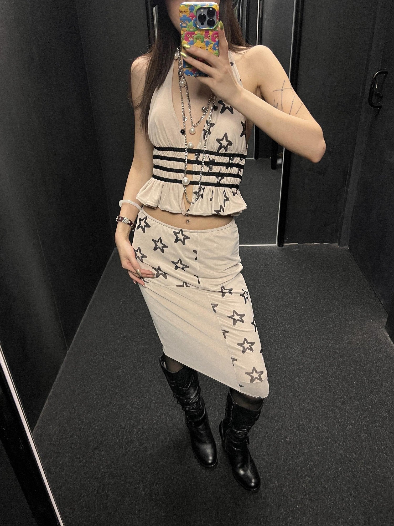 Chipchipshop Light Gray Star Halter H Silhouette Women&