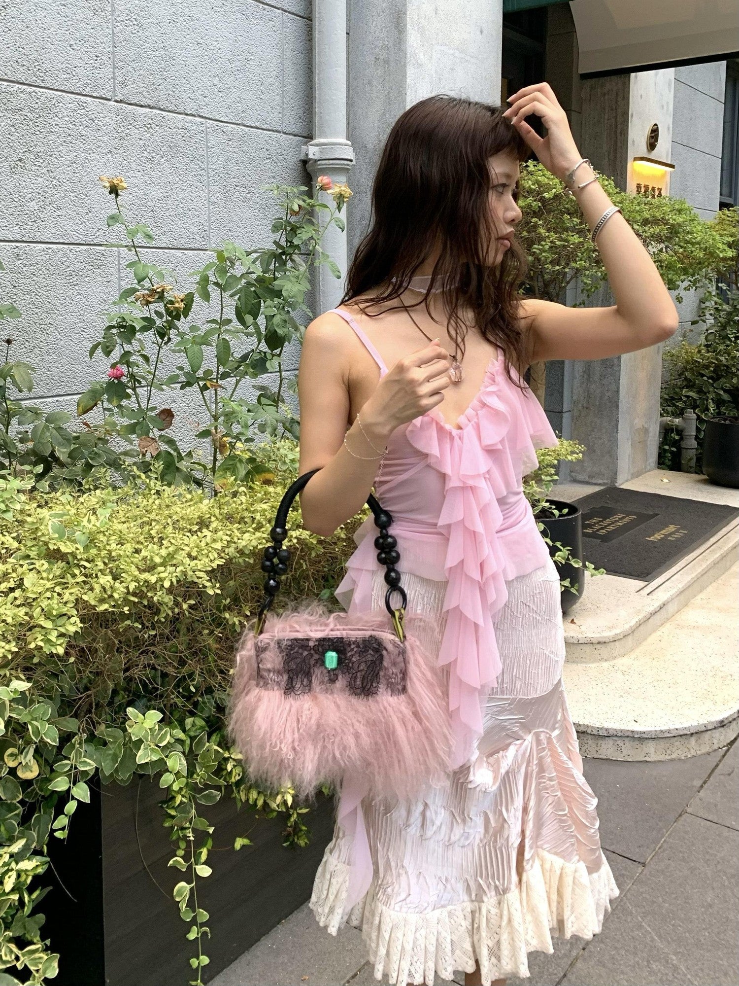 Chipchipshop Light Pink Sheer Flowy Oversized Ruffle Women&