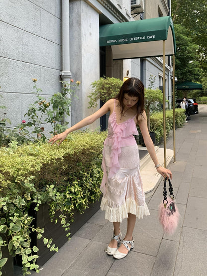Chipchipshop Light Pink Sheer Flowy Oversized Ruffle Women&