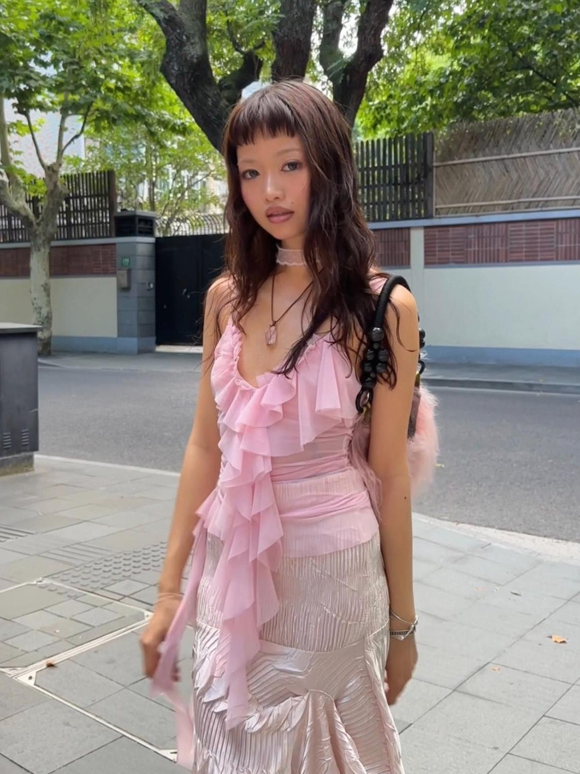 Chipchipshop Light Pink Sheer Flowy Oversized Ruffle Women&