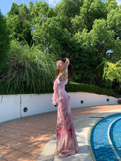 Chipchipshop Light Pink Sheer Flowy Oversized Ruffle Women&