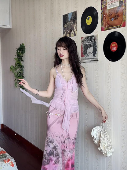 Chipchipshop Light Pink Sheer Flowy Oversized Ruffle Women&