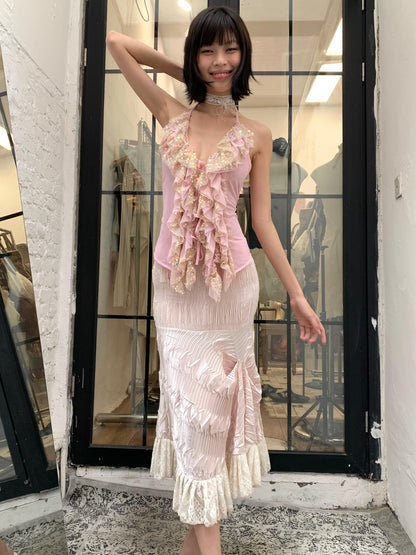 Chipchipshop Light Pink Sparkling Sequin Ruffle Women&