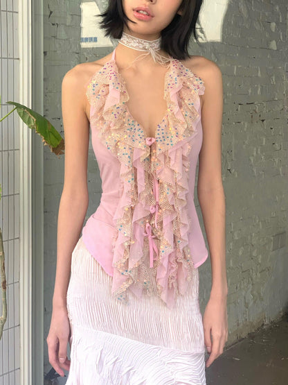 Chipchipshop Light Pink Sparkling Sequin Ruffle Women&