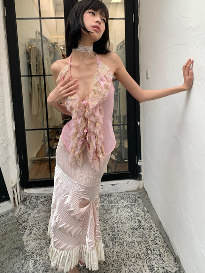 Chipchipshop Light Pink Sparkling Sequin Ruffle Women&
