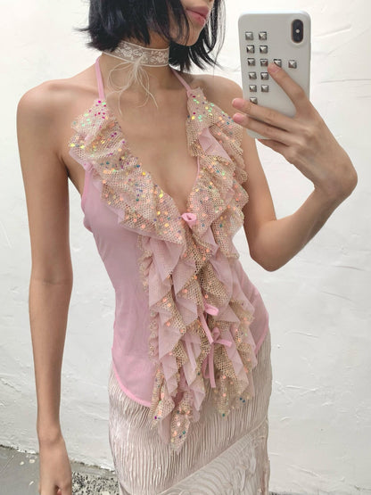 Chipchipshop Light Pink Sparkling Sequin Ruffle Women&
