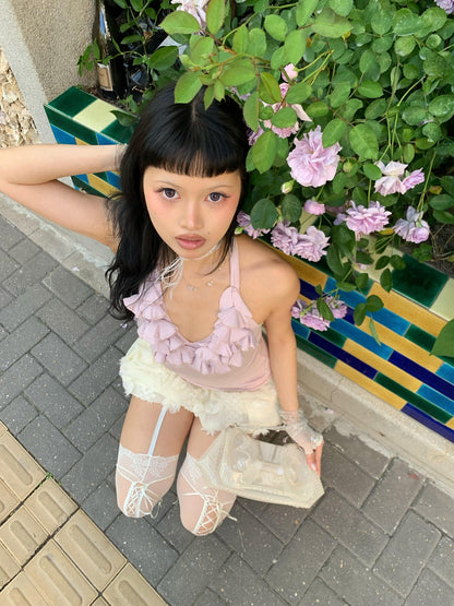 Chipchipshop Light Purple Ruffle Lace Pleated Women&
