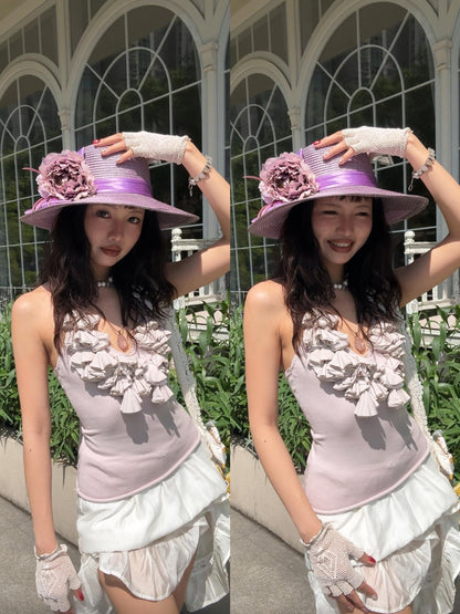 Chipchipshop Light Purple Ruffle Lace Pleated Women&