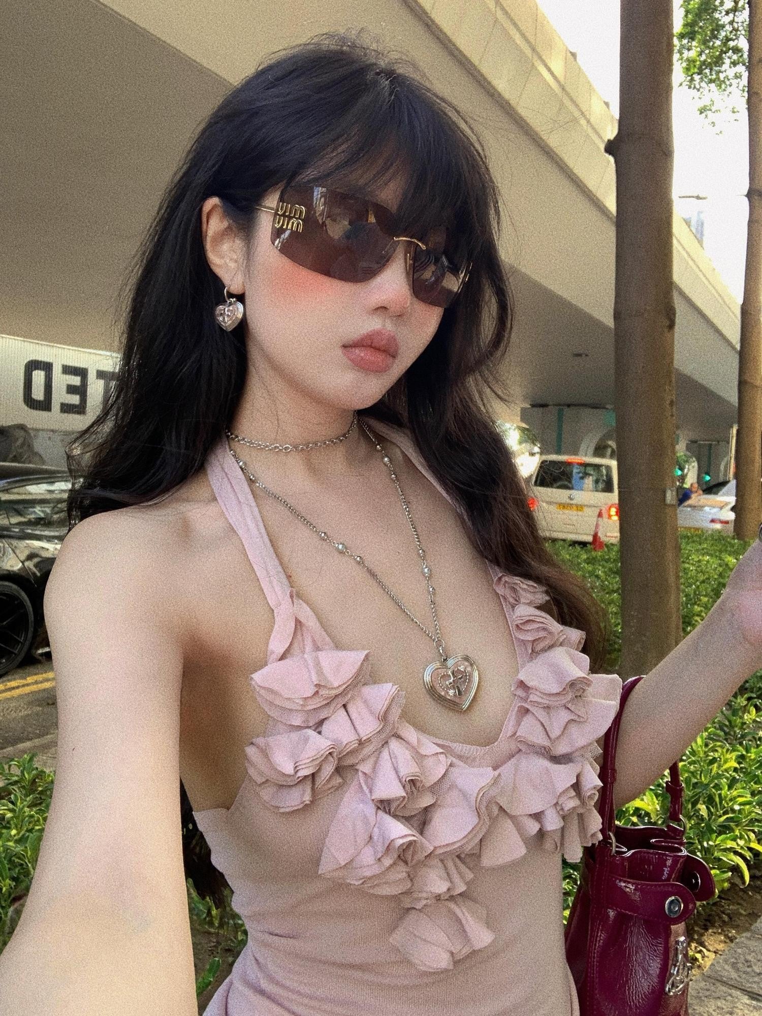 Chipchipshop Light Purple Ruffle Lace Pleated Women&