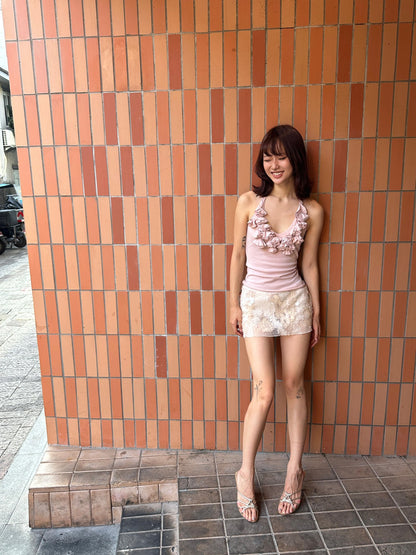 Chipchipshop Light Purple Ruffle Lace Pleated Women&