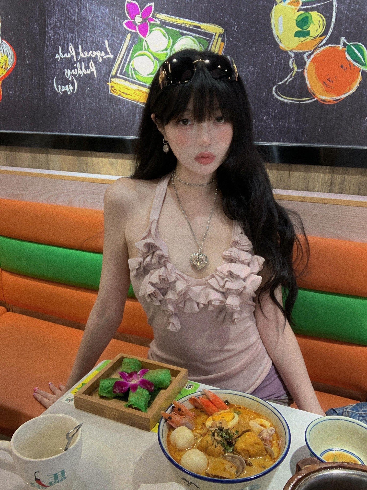 Chipchipshop Light Purple Ruffle Lace Pleated Women&