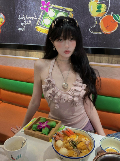 Chipchipshop Light Purple Ruffle Lace Pleated Women&