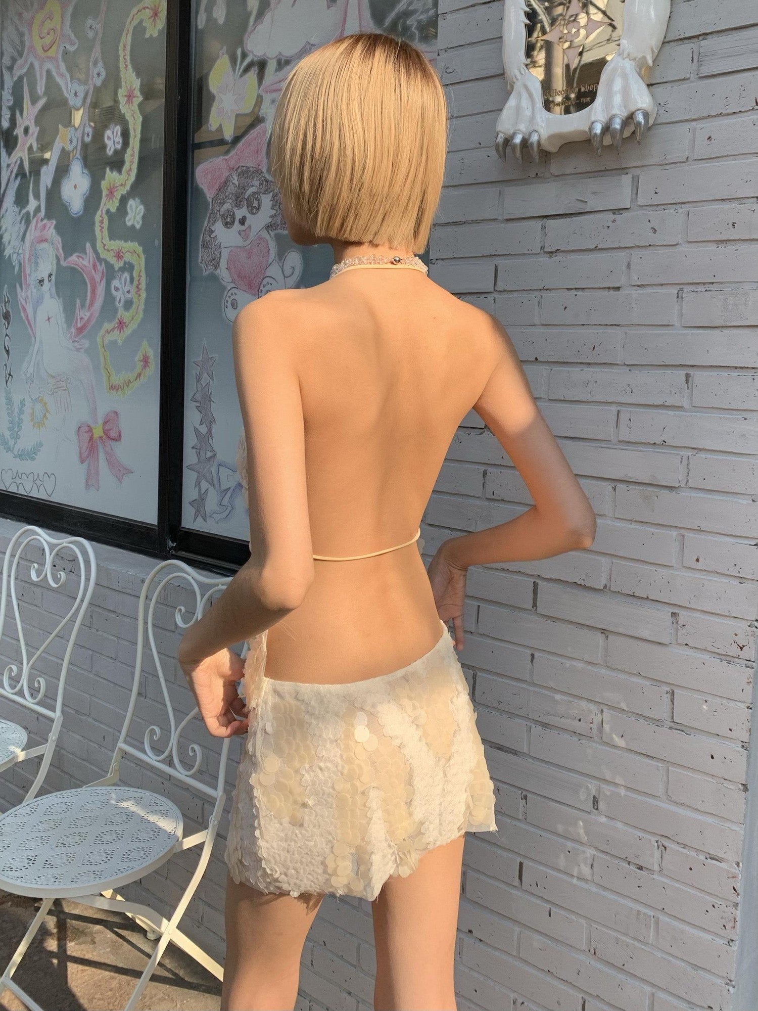 Chipchipshop Mermaid Nude Sequin Plunging Neckline Women&