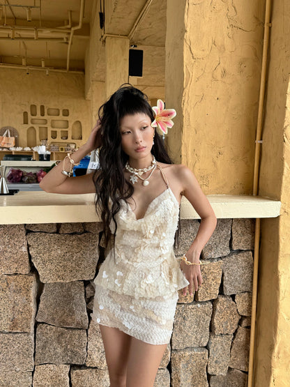 Chipchipshop Mermaid Nude Sequin Plunging Neckline Women&