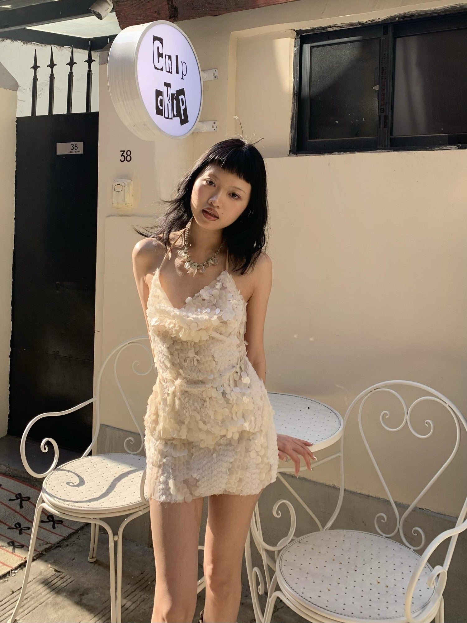 Chipchipshop Mermaid Nude Sequin Plunging Neckline Women&