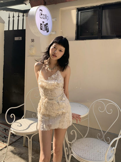 Chipchipshop Mermaid Nude Sequin Plunging Neckline Women&