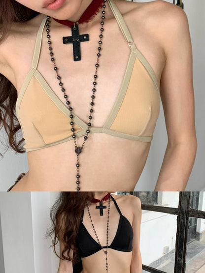 Chipchipshop Minimalist Black Halter No Pad No Wire Invisible Women&