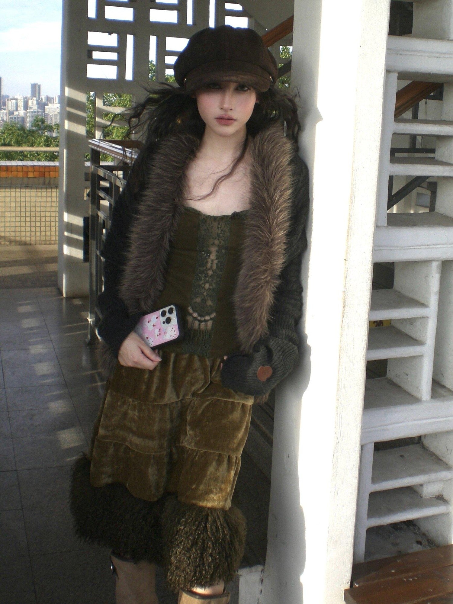 Chipchipshop Moss Green Vintage Lace Round Neck Women&