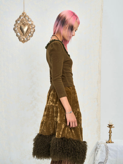 Chipchipshop Moss Green Vintage Lace Round Neck Women&