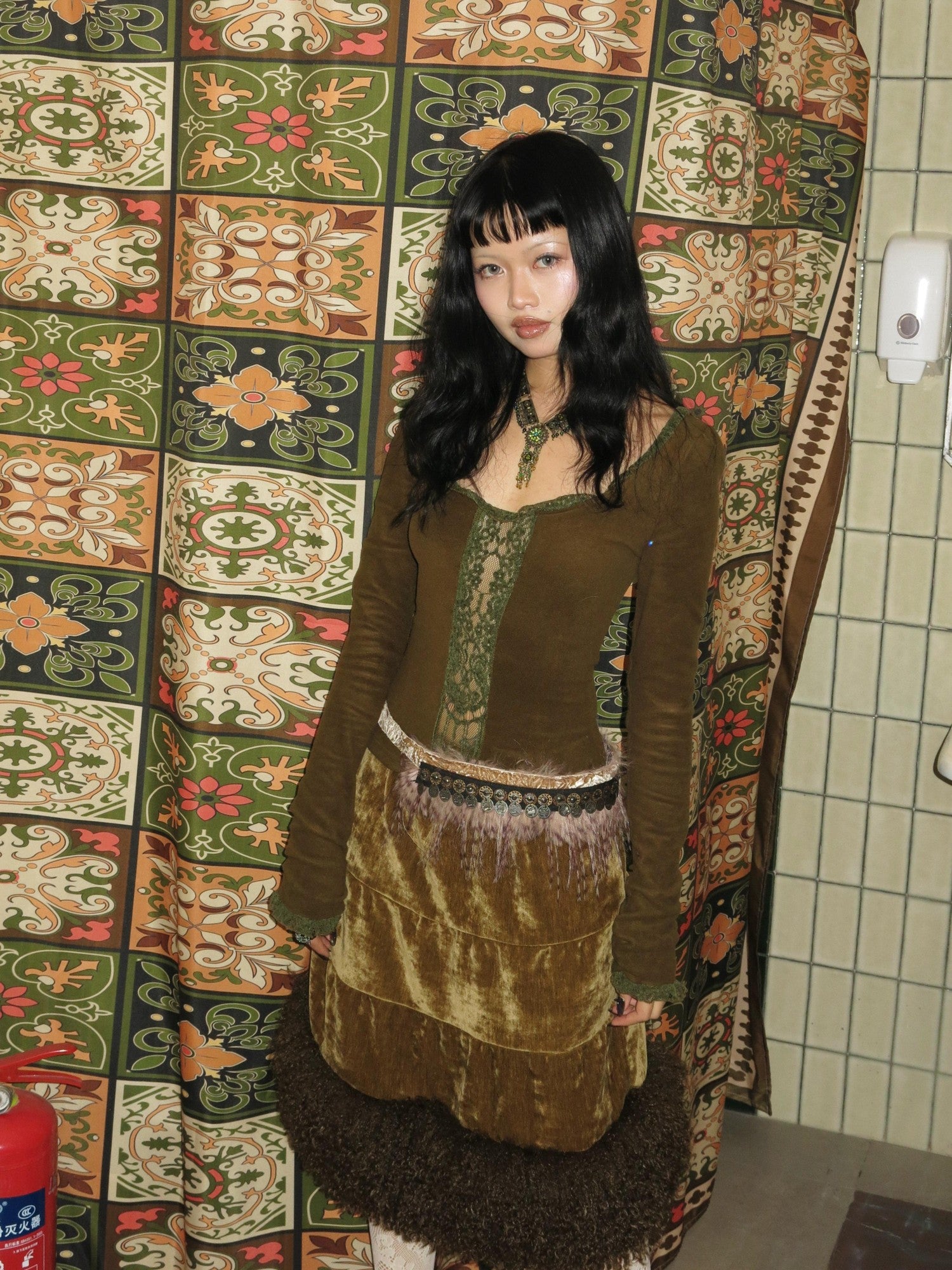 Chipchipshop Moss Green Vintage Lace Round Neck Women&