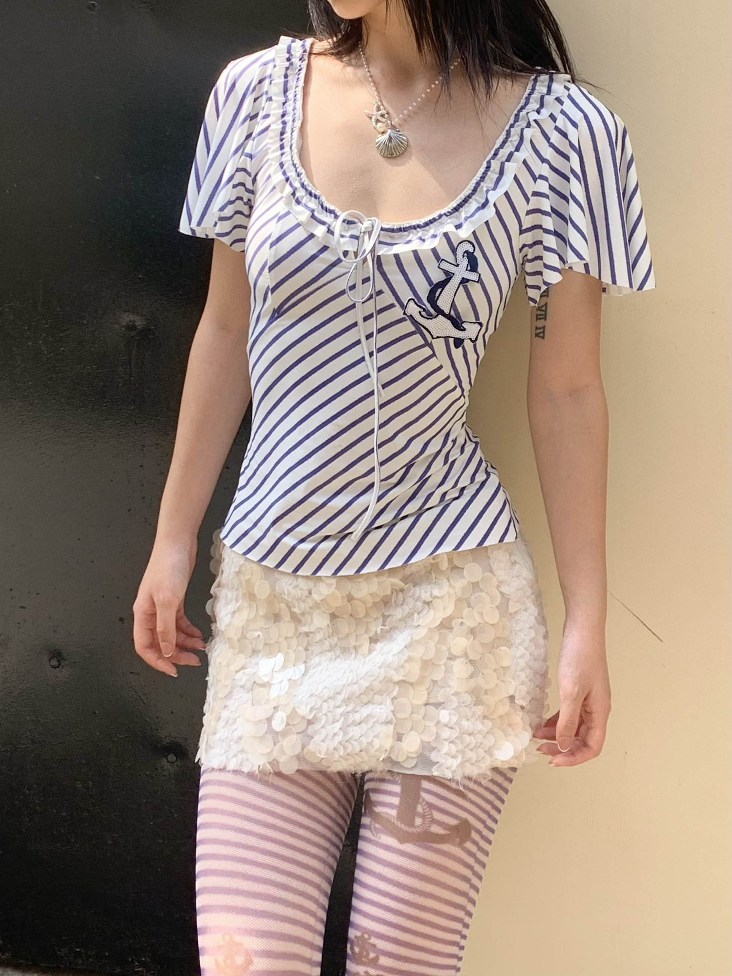 Chipchipshop_Nautical_Retro_Striped_Flutter_Sleeve_Women&