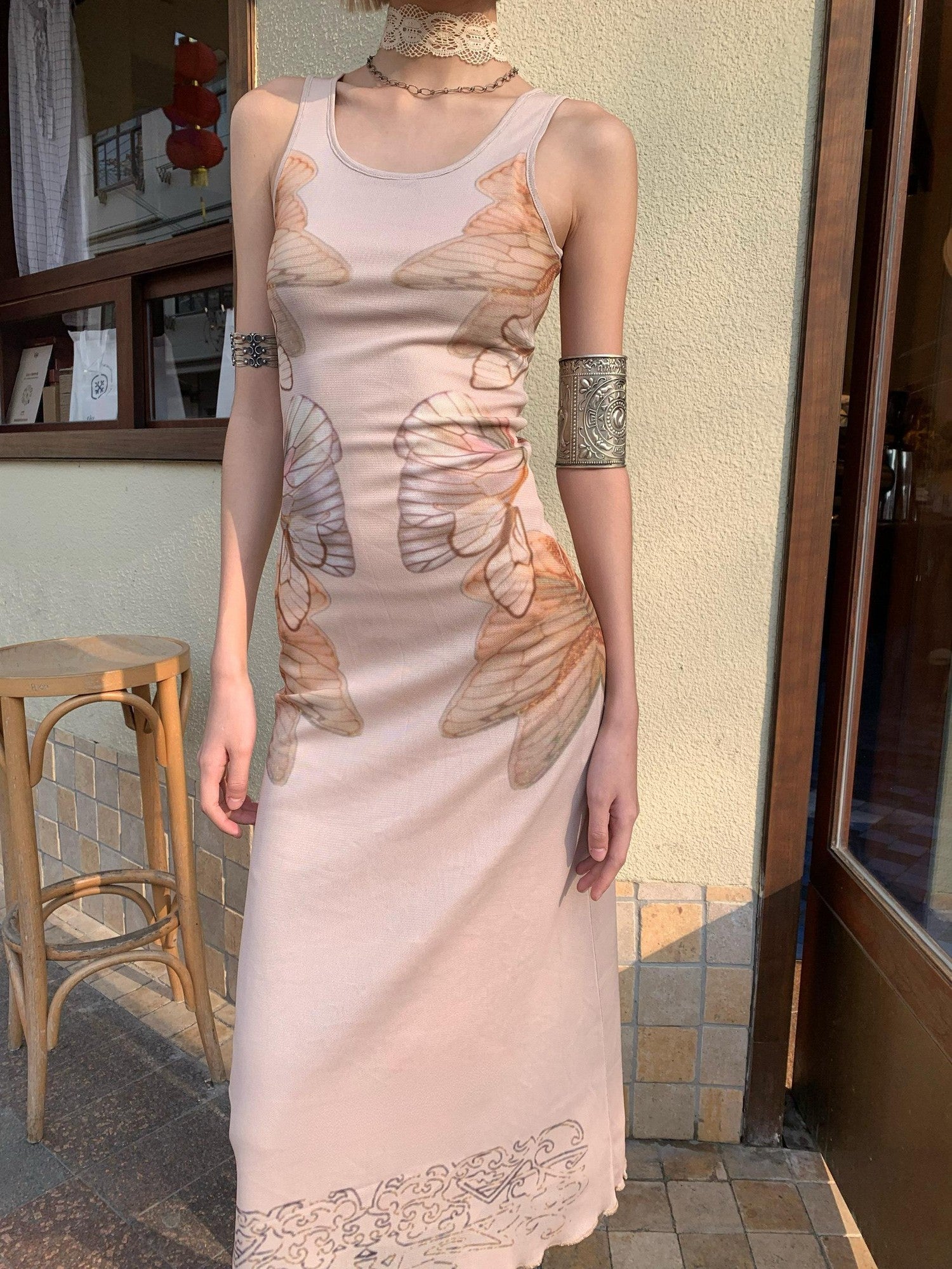 Chipchipshop Nude Butterfly Print Women&