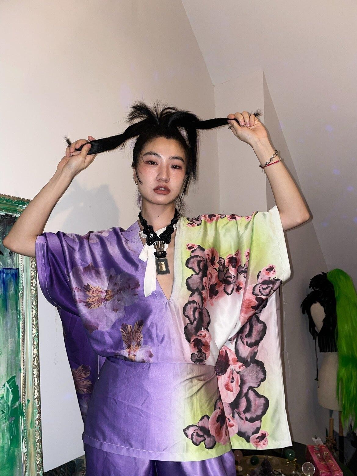 Chipchipshop Phantom Purple Printed Loose Satin Strappy Women&