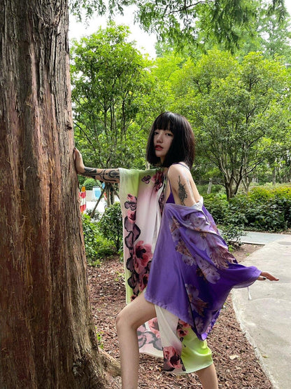 Chipchipshop Phantom Purple Printed Loose Satin Strappy Women&