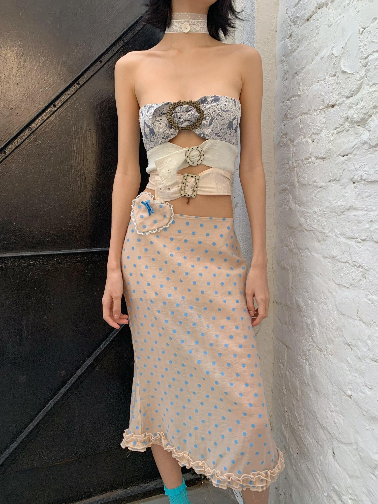 Chipchipshop Pink Blue Polka Dot Ruffle Low Waist Women&