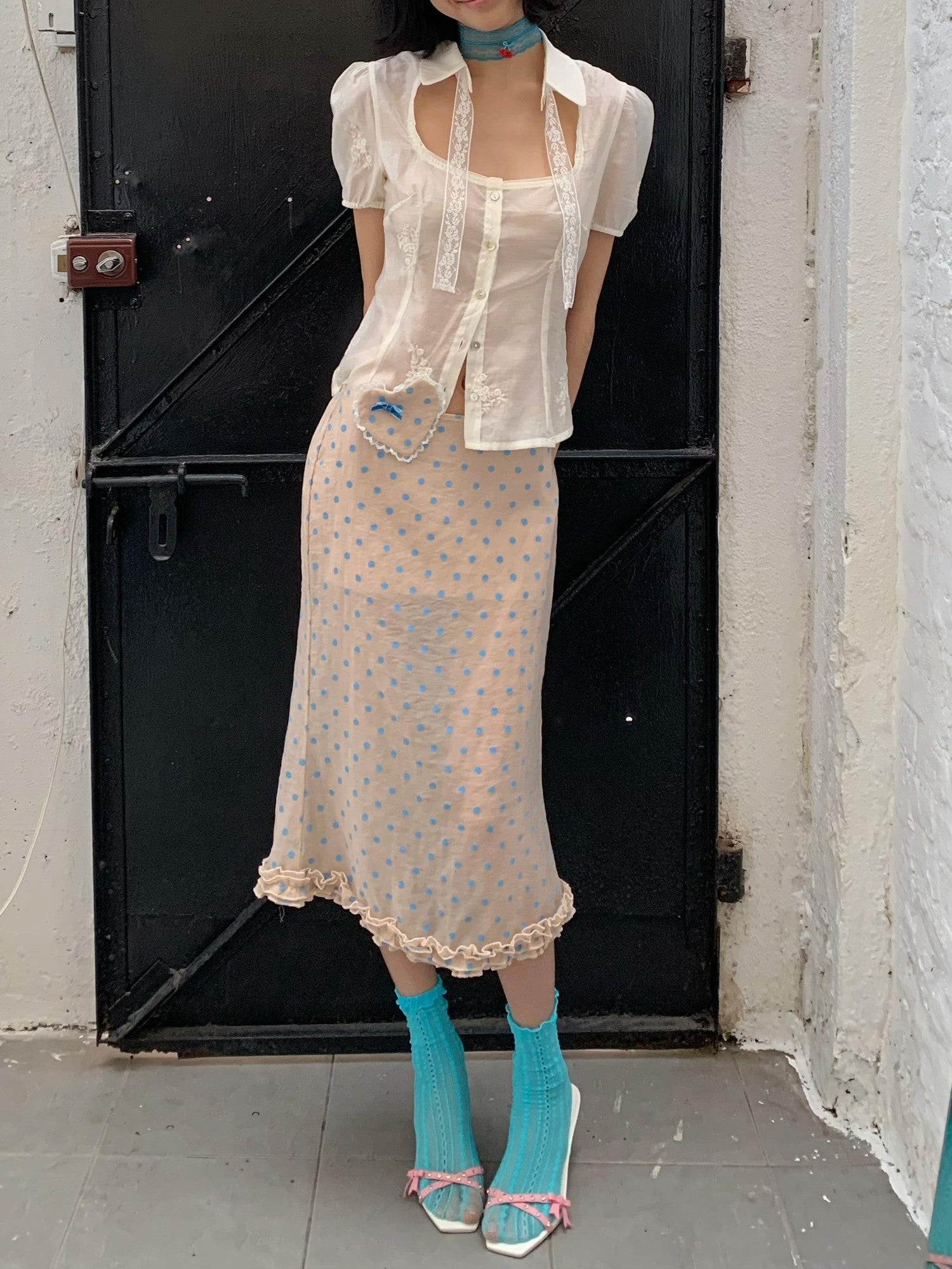 Chipchipshop Pink Blue Polka Dot Ruffle Low Waist Women&
