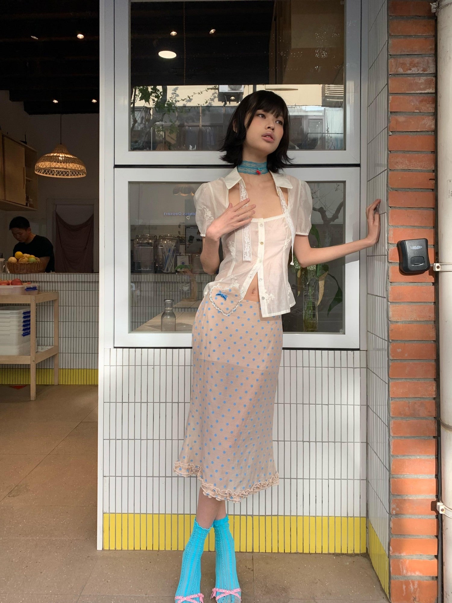 Chipchipshop Pink Blue Polka Dot Ruffle Low Waist Women&