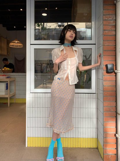 Chipchipshop Pink Blue Polka Dot Ruffle Low Waist Women&