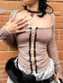 Chipchipshop Pink Brown Striped Cutout Wide Neck Punk Women&