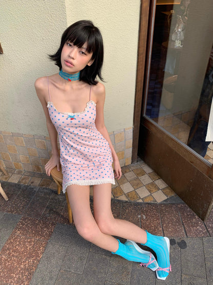 Chipchipshop Pink Polka Dot Spaghetti Strap Bodycon Women&