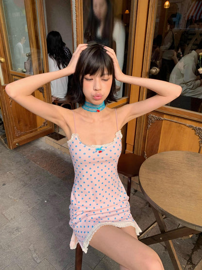 Chipchipshop Pink Polka Dot Spaghetti Strap Bodycon Women&