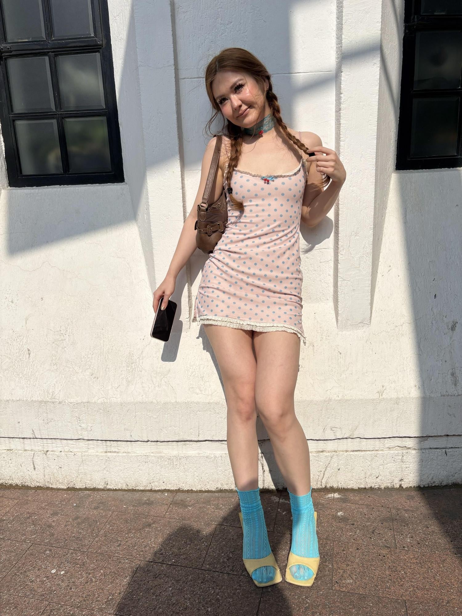 Chipchipshop Pink Polka Dot Spaghetti Strap Bodycon Women&